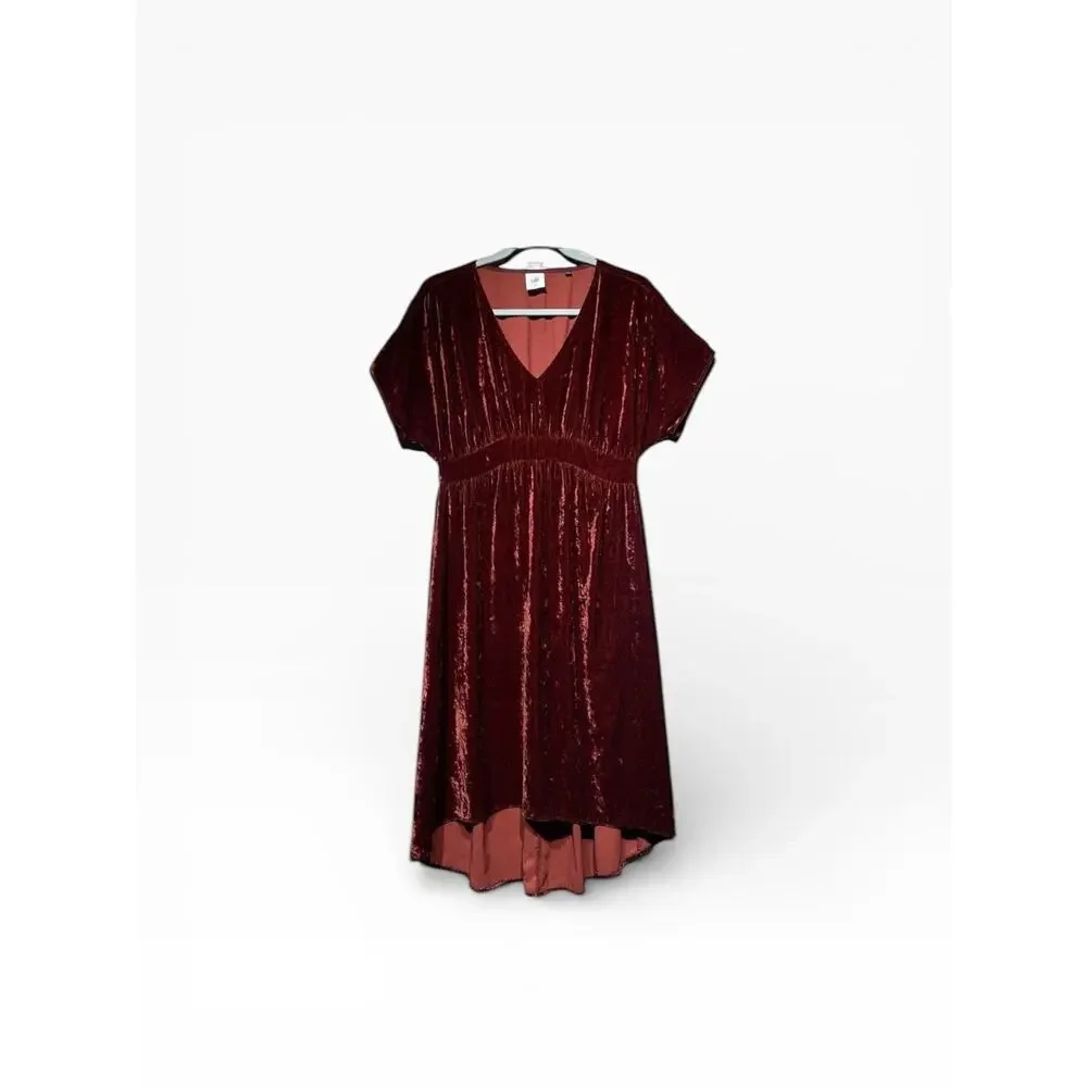 Cabi #3696 Grace Velvet Midi‎ Dress Women S Dark Red Empire Waist High Low